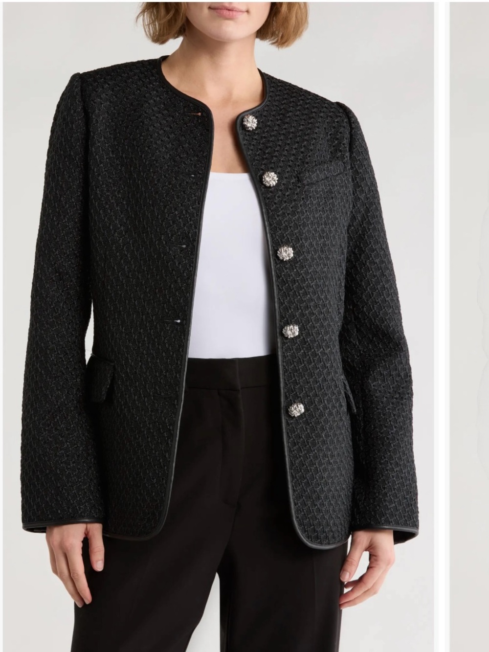 RAG & BONE Payley Faux Leather Trim Tweed
Blazer Black Textured Jewel-Button 8